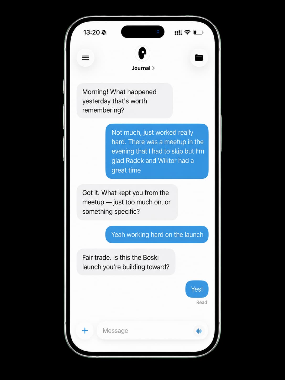 Boski chat shown inside an iPhone